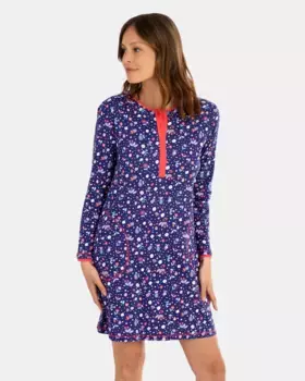 Хлопковая короткая ночная рубашка с длинными рукавами и принтом Massana, синий