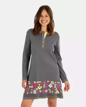 Хлопковая короткая ночная рубашка с длинными рукавами Massana, серый