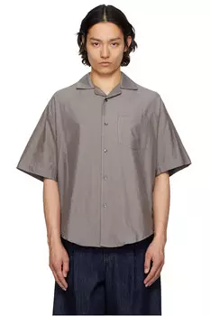 Хлопковая короткая рубашка свободного кроя Ami Paris, серый