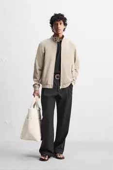 Хлопковая куртка- бомбер ZARA, бежевый