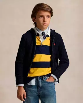 Хлопковая куртка косой вязки для мальчика Polo Ralph Lauren, темно-синий