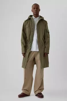 Хлопковая куртка парка с капюшоном Gap, зеленый