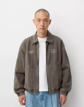 Хлопковая куртка с принтом Bershka, коричневый