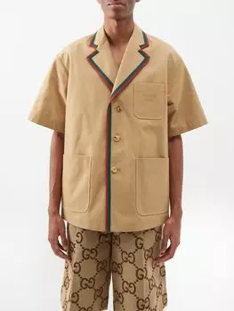Хлопковая куртка в полоску с кубинским воротником Gucci, бежевый