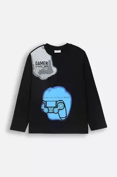 Хлопковая лонгслив крокодила для мальчиков Coccodrillo, черный