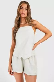 Хлопковая майка асимметричного кроя boohoo, бежевый