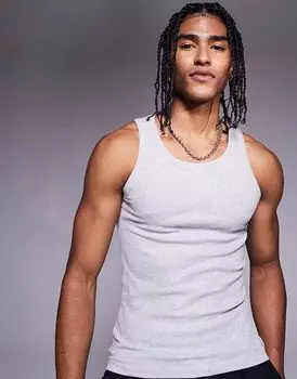 Хлопковая майка Bershka серого цвета