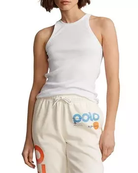 Хлопковая майка без рукавов в рубчик Ralph Lauren, цвет White