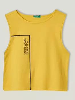 Хлопковая майка для мальчиков с круглым вырезом и принтом BENETTON, желтый