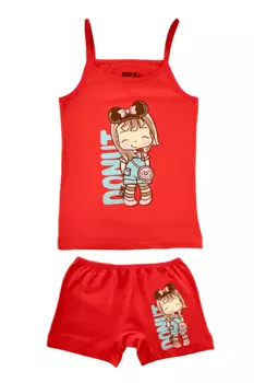 Хлопковая майка кораллового цвета с рисунком для девочек, комплект из верхней и нижней части 84029 TOLIN