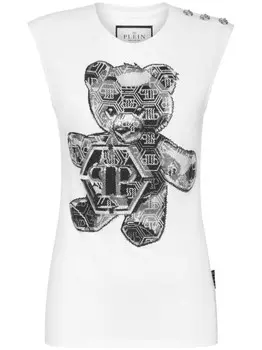 Хлопковая майка Philipp Plein с кристаллами, белый