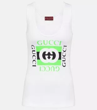 Хлопковая майка с логотипом Gucci, White/Green/Mc