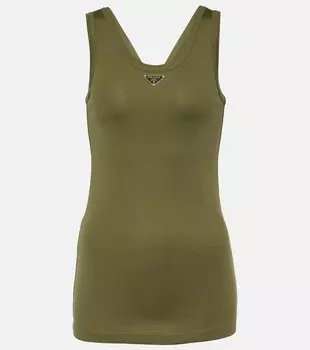 Хлопковая майка с логотипом Prada, Mimetico