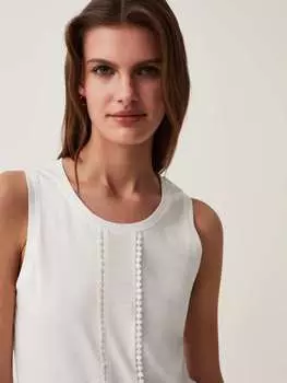 Хлопковая майка с отделкой, цвет optical white
