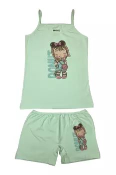 Хлопковая майка с рисунком и принтом для девочек, мятно-зеленая майка, шорты, верх и низ, комплект 84030 TOLIN