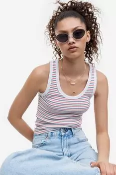 Хлопковая майка в рубчик H&M, белый/полосатый