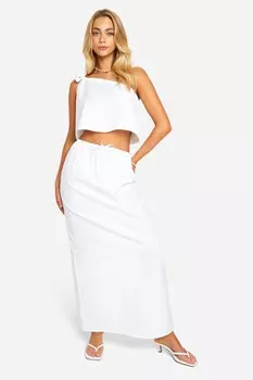 Хлопковая макси-юбка boohoo, белый