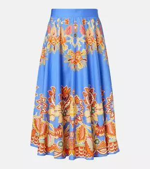 Хлопковая миди-юбка с принтом Etro, Stampa F.Do Azzurro