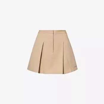 Хлопковая мини-юбка А-силуэта с вышитым логотипом Sporty & Rich, бежевый