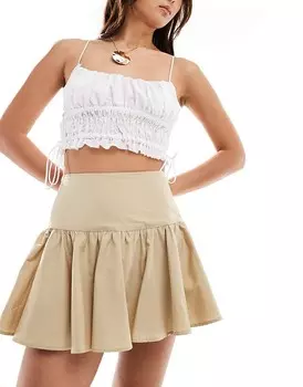 Хлопковая мини-юбка цвета хаки с заниженной талией ASOS DESIGN