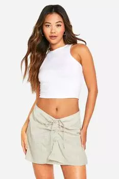 Хлопковая мини-юбка со сборками по бокам boohoo, бежевый