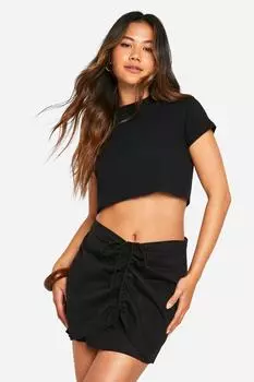 Хлопковая мини-юбка со сборками по бокам boohoo, черный
