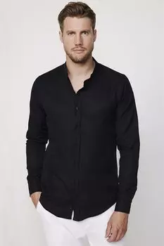 Хлопковая мужская рубашка с тонким воротником, легкая глажка, черная TUDORS