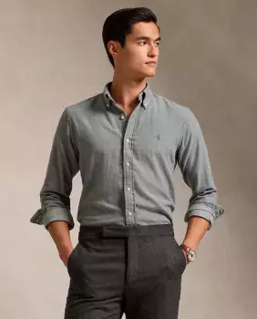 Хлопковая мужская рубашка стандартного кроя Polo Ralph Lauren, цвет Gris Ceniza