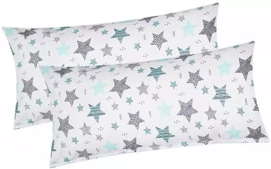 Хлопковая наволочка Renforc - комплект из 2 штук размером 40x80см - звезды с кругами и точками - белый - наволочка, чехол на подушку, декоративная наволочка из 100% хлопка (KY-560/1-40x80) Heubergshop