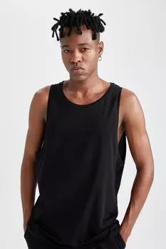 Хлопковая нижняя рубашка приталенного кроя с круглым вырезом DeFacto, черный