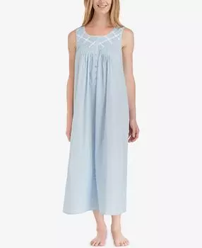 Хлопковая ночная рубашка балетной длины с кружевной отделкой Eileen West, синий