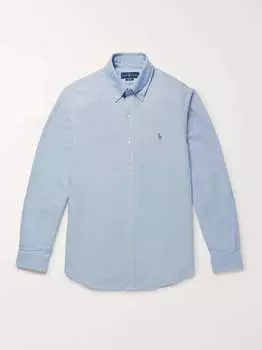 Хлопковая оксфордская рубашка облегающего кроя POLO RALPH LAUREN, синий