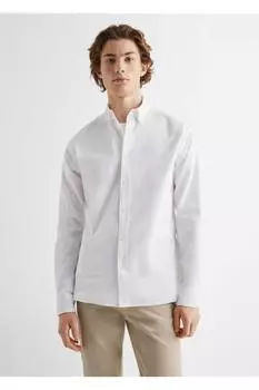 Хлопковая оксфордская рубашка обычного кроя Mango, белый