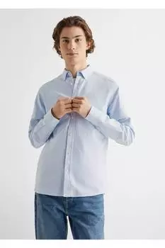 Хлопковая оксфордская рубашка обычного кроя Mango, синий