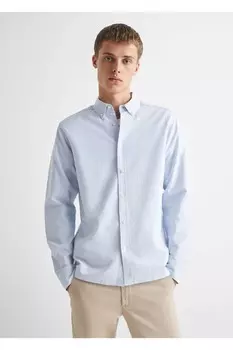 Хлопковая оксфордская рубашка обычного кроя Mango, синий