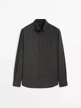 Хлопковая оксфордская рубашка стандартного кроя Massimo Dutti, древесный уголь