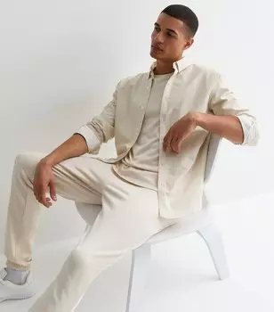 Хлопковая оксфордская рубашка в бежевую полоску с длинным рукавом New Look, светло-серый