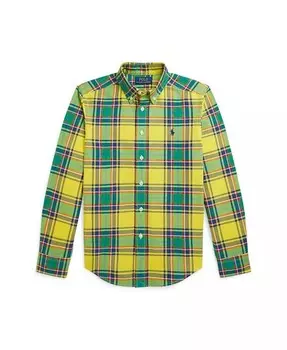 Хлопковая оксфордская рубашка в клетку для больших мальчиков Polo Ralph Lauren, мультиколор