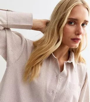 Хлопковая оксфордская рубашка в светло-коричневую полоску New Look, песочный