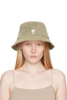 Хлопковая панама цвета хаки Ami de Coeur с вышивкой AMI Paris