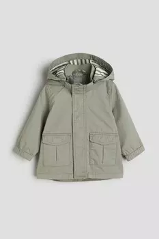 Хлопковая парка с капюшоном H&M, зеленый