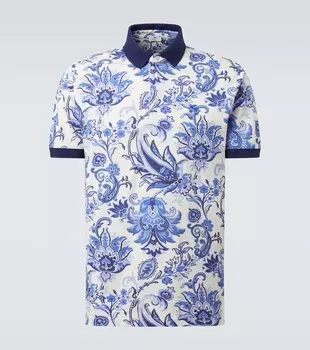 Хлопковая пике-поло с цветочным принтом Etro, Blue Exclusive