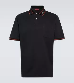Хлопковая пике-поло с добавками Gucci, Black/Mix