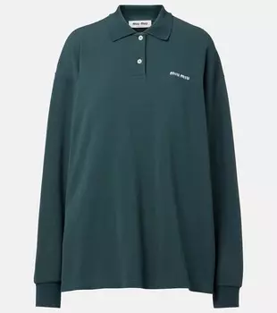 Хлопковая пике-поло с логотипом Miu Miu, Verde