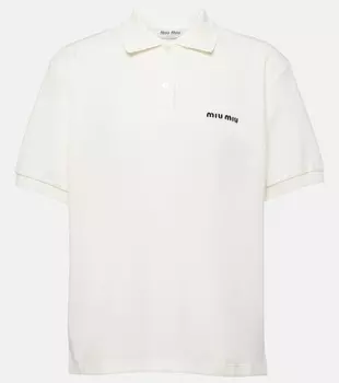 Хлопковая пике-поло с логотипом Miu Miu, белый