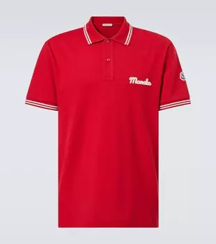 Хлопковая пике-поло с логотипом Moncler, Cherry Red