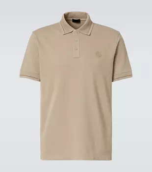 Хлопковая пике-поло с логотипом Moncler, Sand Beige