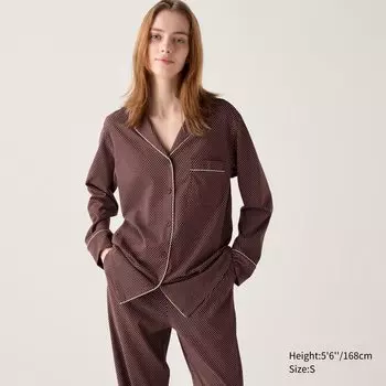 Хлопковая пижама AIRism с принтом UNIQLO, бордо