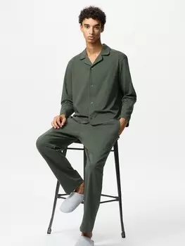 Хлопковая пижама airism Uniqlo, зеленый