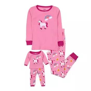 Хлопковая пижама для девочек и подходящая кукла Единорог Радуга Leveret